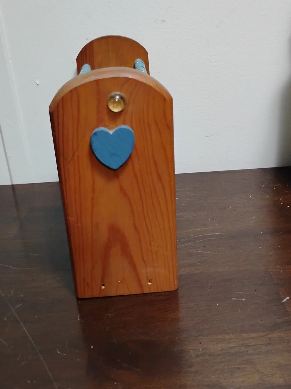 Wooden Heart Napkin Holder Curtain Kitchy Cottagecore Rustic Cabin Blue/Hearts